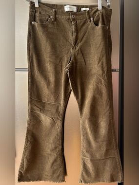 RE Generation Olive Corduroy Flare Pants Raw Hem 13/31